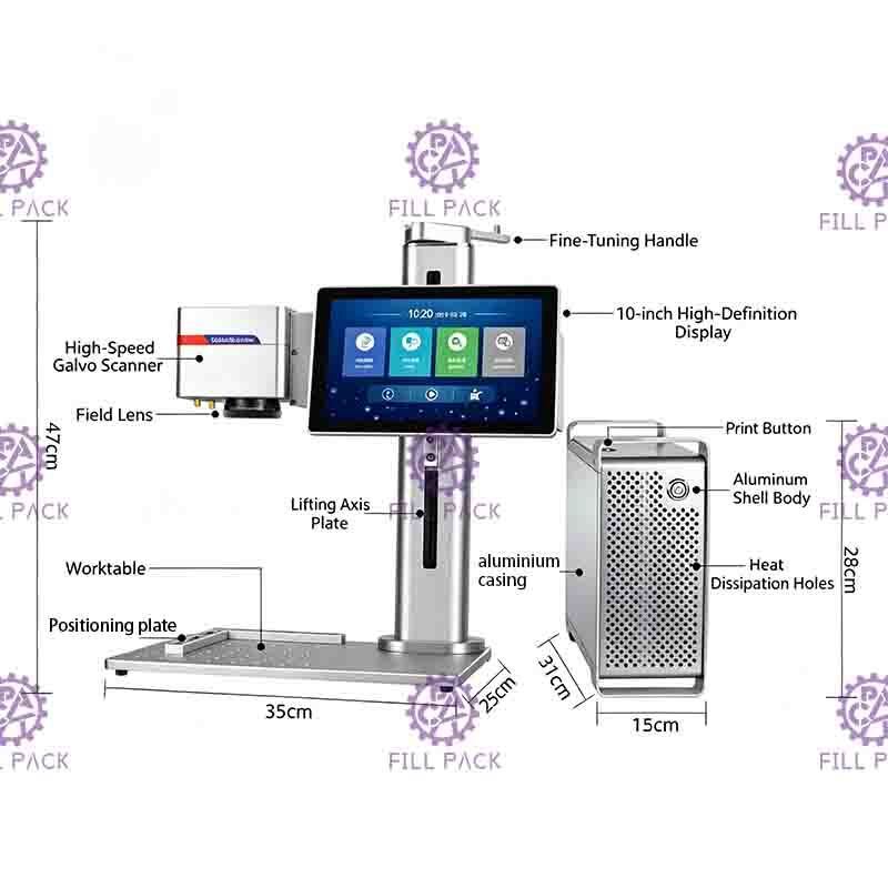 Mesin Pencetakan Laser Desktop 20W untuk Menandai Tanggal dan Kode Batch di Karton dan Botol Anggur pemasok